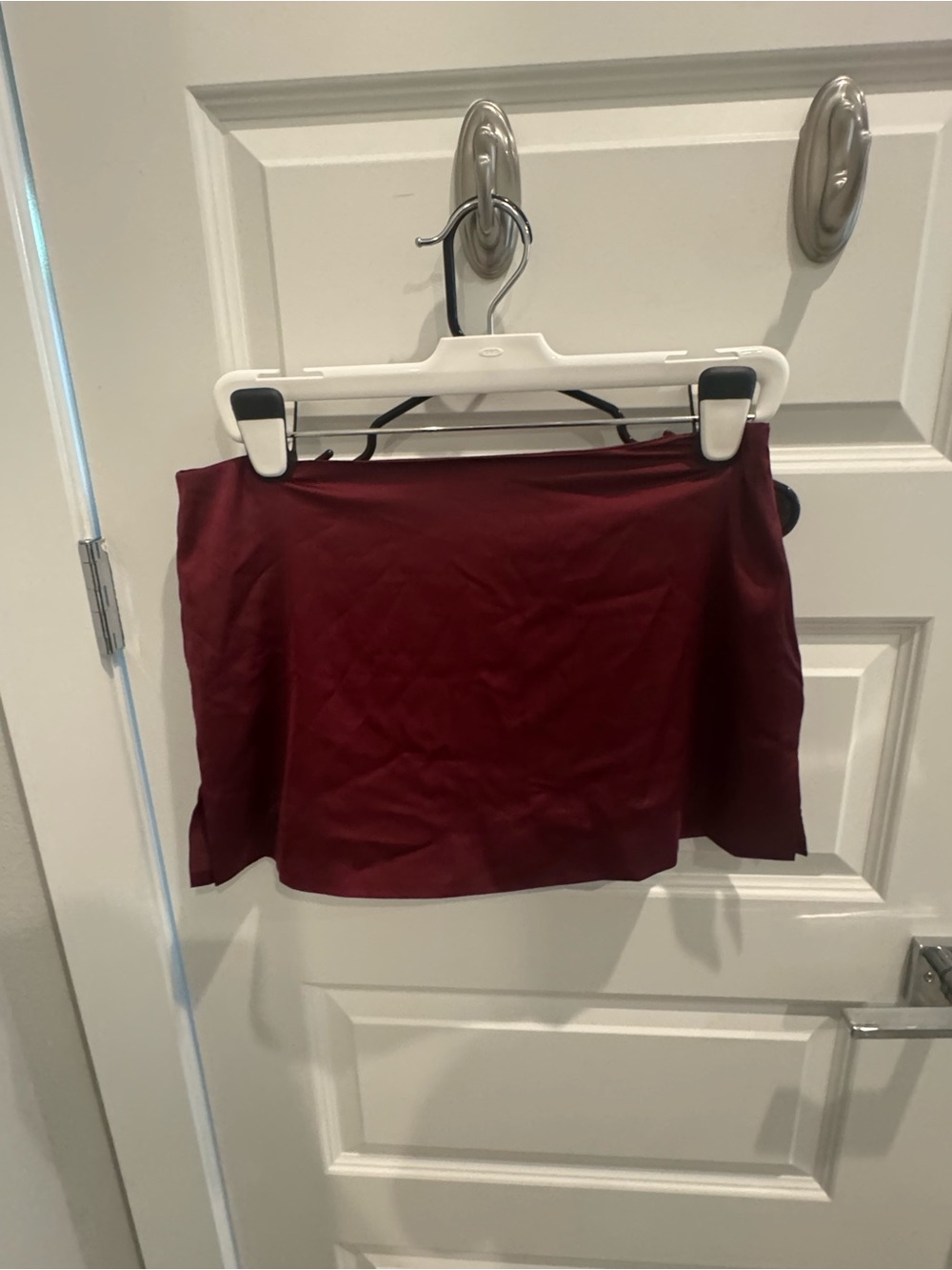 Women's low rise satin Burgundy Mini Skirt